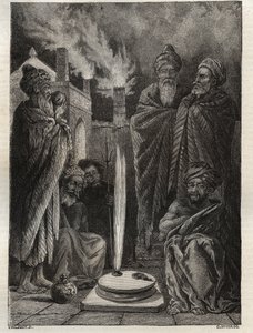 Guebre (of Zoroastrian) bij Baku (Baku, Azerbeidzjan) - Vuuraanbidders - Nieuwe Nationale Encyclopedie door Maurice La Charest - 1870 door French School