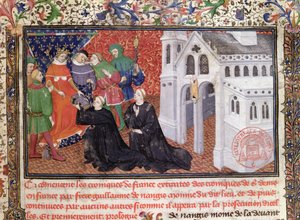 Guillaume de Nangis presenteert zijn boek aan Philippe IV le Bel, koning van Frankrijk door French School