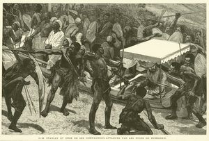 H-M Stanley en Elf van Zijn Metgezellen Aangevallen door de Zwarten van Bumbireh door French School