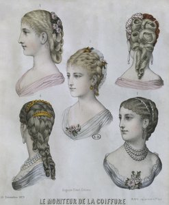 Kapsels, illustratie uit Le Moniteur de la Coiffure, 10 december 1879
