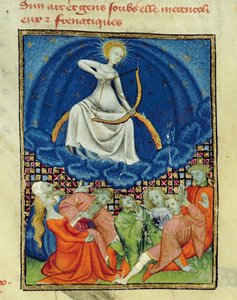 Diana en haar volgelingen, lunatici (aanbidders van de maan), Parijse kopie, ca. 1410-15 door French School