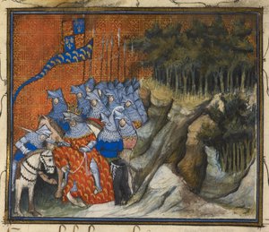 Koning Richard II riddert Hendrik van Monmouth tijdens de Ierse campagne, uit Boek van de Verovering en Dood van Koning Richard II door French School