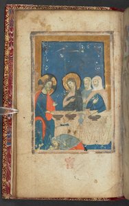 Harley 2928, f.16v, De Maaltijd in het Huis van Simon de Farizeeër door French School
