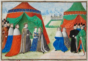 Richard II ontmoet zijn kindbruid, Isabel van Frankrijk, uit de Froissart Chronicles
