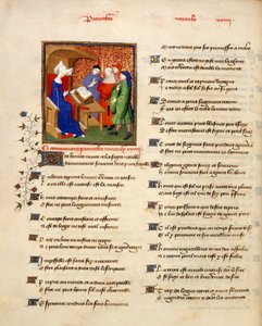 Harley 4431 volume II, f.259v Miniatuur van een vrouw die morele spreuken leest aan het begin van de 