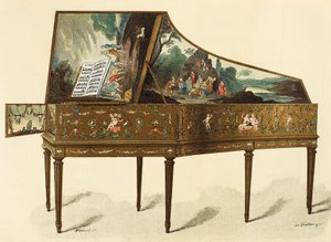 Klavecimbel versierd met grotesken, illustratie uit Woordenboek van Meubels en Decoratie door Henry Havard, Deel I door French School