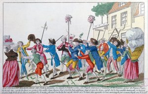 Hoofden van twee van de koningswachten gedood op 5 oktober 1789 in Versailles door de Parijse menigte worden triomfantelijk naar Parijs gedragen door French School
