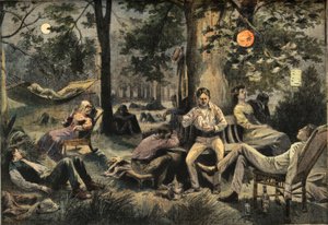 Hitte in New York: bewoners kamperen in de parken, uit de krant "Le Petit Parisien", op 26/07/1908 door French School