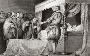 Hendrik III (1551-89) benoemt Bearnais (1553-1610) als zijn opvolger, uit 