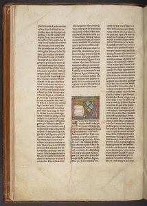 Kluizenaar schrijft aan een bureau, uit "Estoire del Saint Graal, La Queste del Saint Graal, Morte Artu", ca. 1315-25 door French School