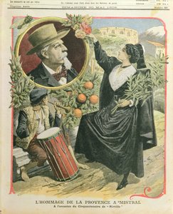 Hulde aan Frédéric Mistral (1830-1914) ter gelegenheid van het vijftigjarig jubileum van de publicatie van Mireille, illustratie uit Le Petit Journal, 30 mei 1909 door French School