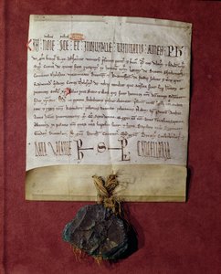 Hulde aan koning Filips II (1165-1223) van Simon de Montfort (c.1160-1218) voor de gebieden die in beslag zijn genomen van Raymond VI (1197-1249) c.1216