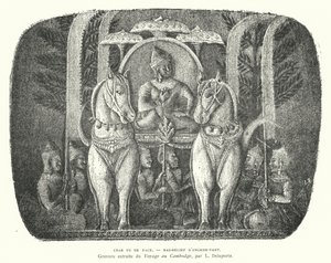 Paardenkoets, bas-reliëf uit de tempel van Angkor Wat, Cambodja