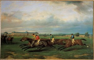 Paardenrennen in Chantilly (Franse School) door French School