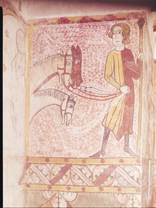 Ruiter die de teugels van drie paarden vasthoudt, van de noordmuur, ca.1265 door French School