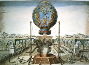 Heteluchtballon in de tuin van Jean Baptiste Reveillon in Versailles