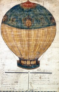 Heteluchtballon van de gebroeders Montgolfier. Originele tekening. 1782 door French School