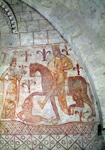 Hugues IX (c.1163-1219) Lusignan verslaat Nur al-Din (1116-74) in Syrië (muurschildering) door French School
