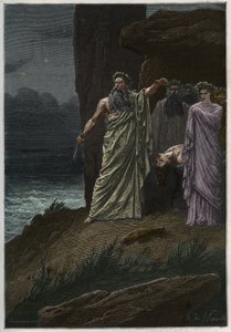 Menselijke offerande door de druïde na Alphonse de Neuville - Druïden die menselijke offers brengen - gravure uit 