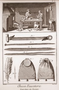 Jacht - Valkenjacht - Voeding van vogels - Gravure door Benard naar Goussier - 