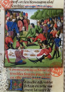 Jachtlunch, uit het Livre de la Chasse door Gaston Phebus de Foix (1331-91) door French School