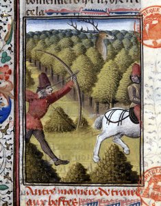 Jachtscène in Het Jachtboek van Gaston Phoebus, Graaf van Foix, Heer van Béarn. 14e eeuw door French School