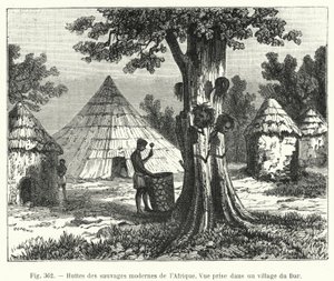 Hutten van moderne wilden in Afrika door French School