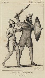9e eeuw, Regeerperiode van Karel II, Pepijn II, koning van Aquitanië (gravure) door French School