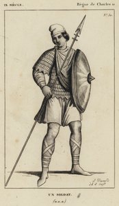 9e eeuw, Regeerperiode van Karel II, Een soldaat (gravure) door French School