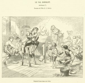 Ichabod Crane in zijn school (gravure) door French School