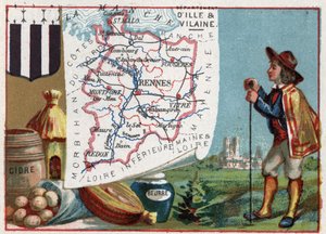 Ille-et-Vilaine, Bretagne, Frankrijk. Cider en boter. Serie over de Franse departementen. Chromolithografie "de geografische draad", circa 1920. Privécollectie door French School