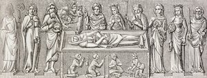 Illustratie naar het bas-reliëf op het graf van Elisabeth van Hongarije, uit 