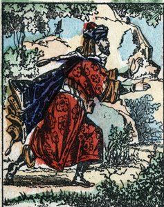 Illustratie voor de verhalen van Duizend-en-een-nacht. Ali Baba. Houtsnede van Imaging Pellerin - Epinal, eind 19e eeuw.