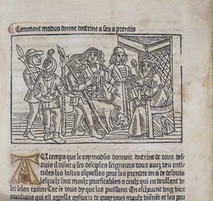 Illustratie uit Le Livre du Roy Modus et de la Reine Racio door Henri Ferrieres, 1486