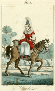 Illustratie nr. 4, Cauchoise kostuum (gekleurde gravure)