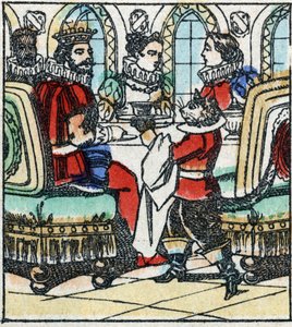 Illustratie van het verhaal van Charles Perrault "De gelaarsde kat". Houtsnede van Imaging Pellerin - Epinal, sd. Eind 19e eeuw. door French School