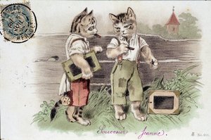 Illustratie van katten in situatie - ansichtkaart begin 20e eeuw