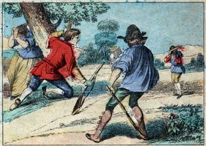 Illustratie van de fabel van Jean de la Fontaine: de wolf werd een herder. Epinal afbeelding eind 19e eeuw. door French School