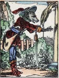 Illustratie van het verhaal "De wolf, de geit en de zeven biquets" Houtsnede van Imaging Pellerin - Epinal, sd. Eind 19e eeuw.