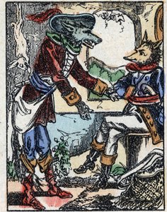 Illustratie van het verhaal "De wolf, de geit en de zeven biquets" Houtsnede van Imaging Pellerin - Epinal, sd. Eind 19e eeuw. door French School