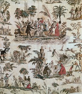 Illustraties van incidenten uit de roman Paul et Virginie, Toile de Nantes, ca. 1800