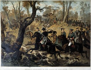Keizerin Eugenie en Napoleon III: Jachtscène in Compiègne door French School