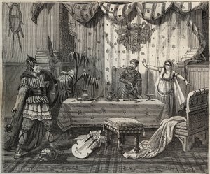 In 978 betrad Lotharius (941-986), koning der Franken, het paleis van Otto II van het Heilige Roomse Rijk (955-983) en zijn vrouw Theophano in Aken, maar de keizerlijke familie wist te ontsnappen. illustratie door French School