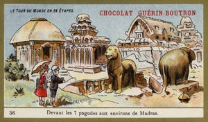 Voor de zeven tempels in de omgeving van Madras door French School