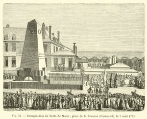 Inhuldiging van de buste van Marat, Place de la Réunion, Carrousel, op 2 augustus 1793 door French School