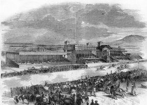 Inhuldiging van de paardenraces in het Bois de Boulogne in 1857. door French School