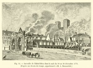 Brand van het Hotel-Dieu in de nacht van 29 op 30 december 1772, Naar een tekening uit die tijd, eigendom van M. A. Bonnardot door French School