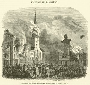 Brand van de Sint-Pieterskerk, in Hamburg, op 7 mei 1842 door French School