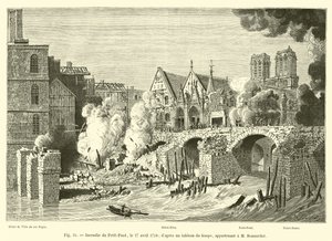 Brand van de Petit-Pont, 27 april 1718; naar een schilderij uit die tijd, eigendom van M. Bonnardot door French School