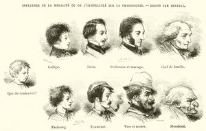 Invloed van moraliteit of immoraliteit op de fysiognomie (gravure) door French School